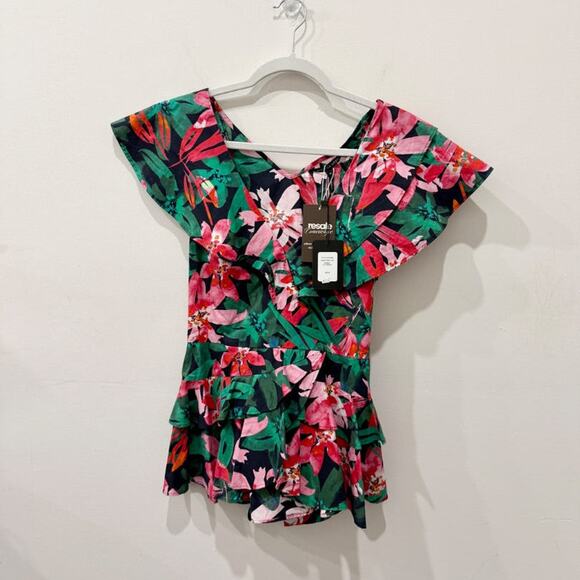 NWT Marissa Webb Maisie Floral Print Ruffle Hem Blouse Top Garnet Lily Women's M - Picture 2 of 7